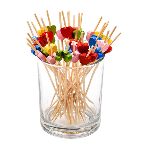 Bamboo fruit picks wholesale 100-pack cocktail picks hotel bar disposable fruit fork colorful decorative picks