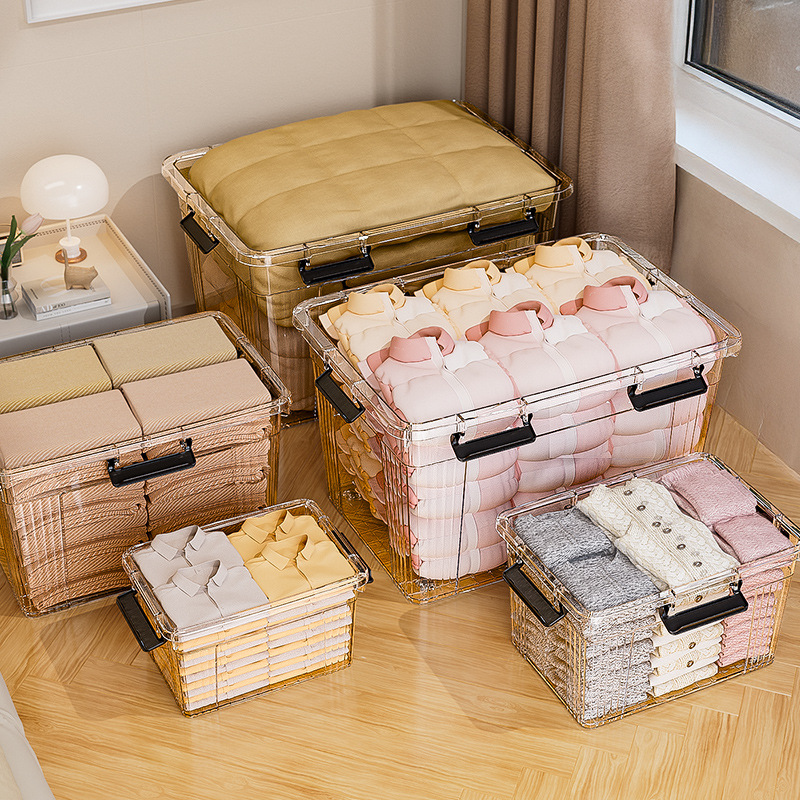 Caja de almacenamiento transparente a prueba de polvo, caja de almacenamiento de gran capacidad, dormitorio doméstico, sala de estar, dormitorio, armario de almacenamiento de ropa