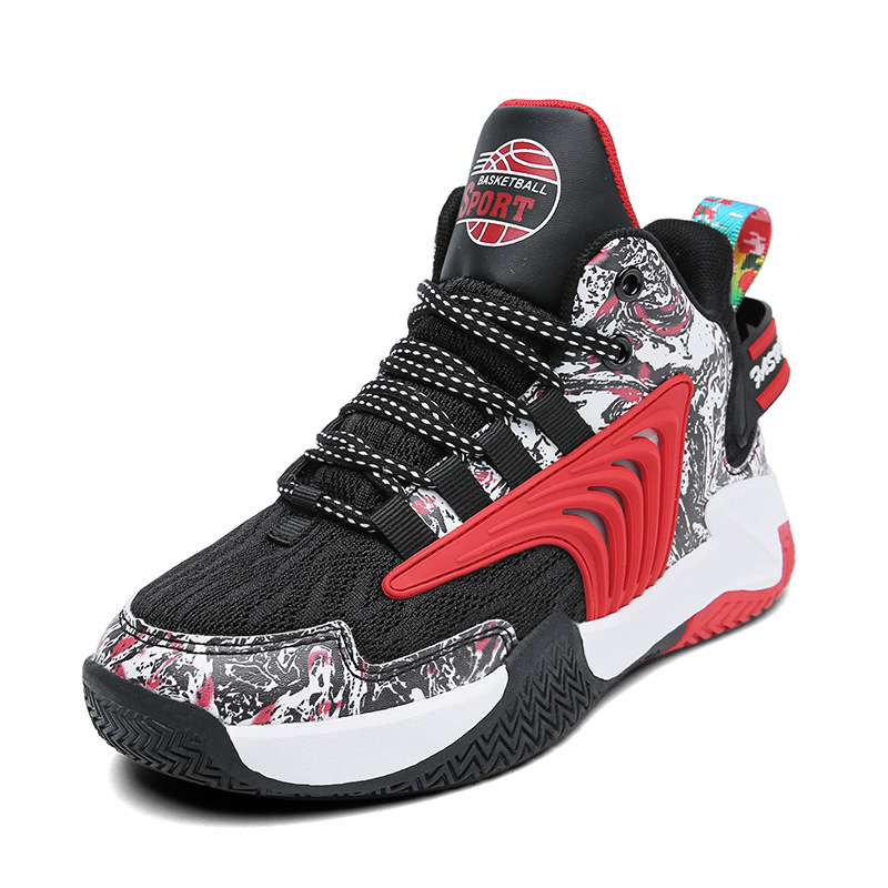 Męskie dziecięce buty do koszykówki jesień zima wysoki krój skóra powierzchnia, kolorowe graffiti, chłopięce buty treningowe, podstawowe i_voghion.com