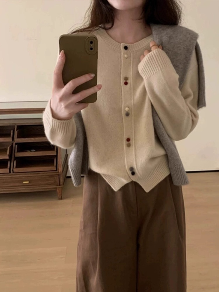 Áo cardigan nữ dáng dài tay dài, thiết kế nút trước, phong cách thời thượng — màu xám đậm