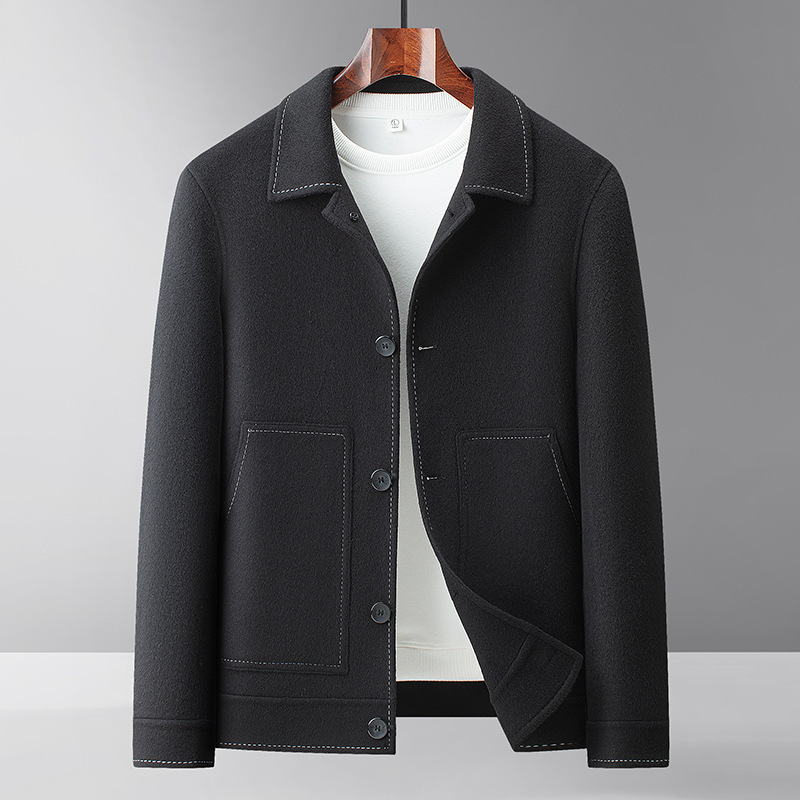 2025 New Autumn and Winter Lapel Woolen Outwear Fashionable Casual Jacket Men's Business Warm Autumn and Winter Wool Outwear