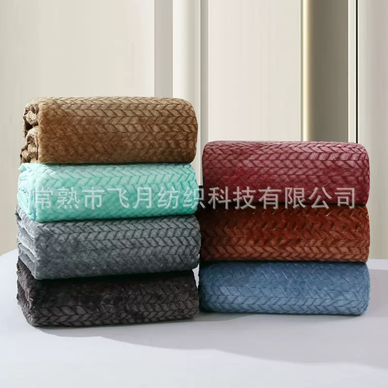 外贸跨境麦穗提花法莱绒毛毯珊瑚绒毯子牛奶绒盖毯礼品毯子批发