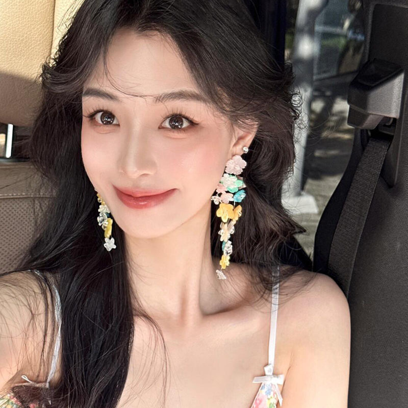 气质新娘耳环个性新中式长款红蓝撞色耳钉喜字设计感礼服旗袍晨袍|undefined