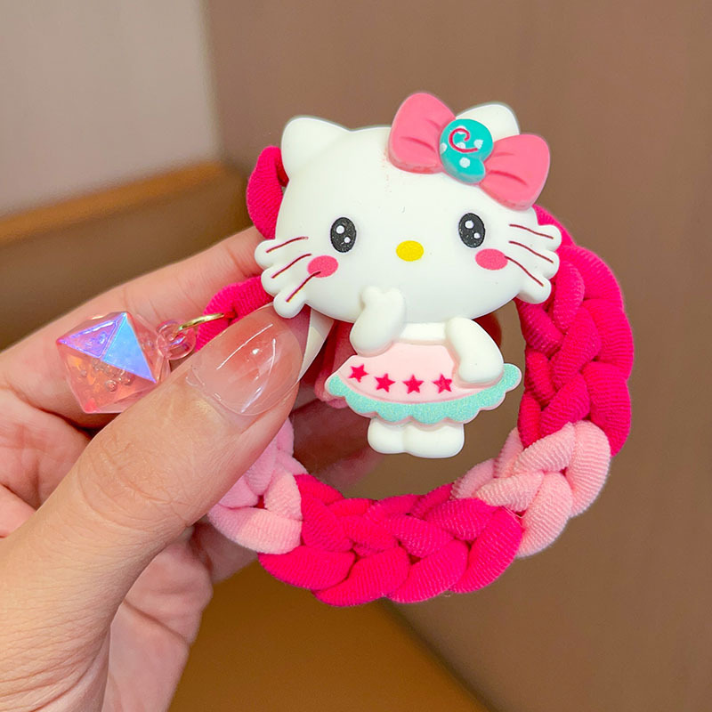 Sanrio colorido tejido de otoño e invierno para niños cuerda de pelo de dibujos animados linda chica banda de goma tocado alto elástico diadema duradera