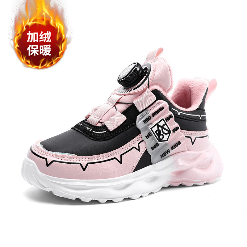 ABC zapatos infantiles otoño y invierno nuevo cuero y terciopelo calentamiento botones de niños y niñas zapatos deportivos de algodón al aire libre