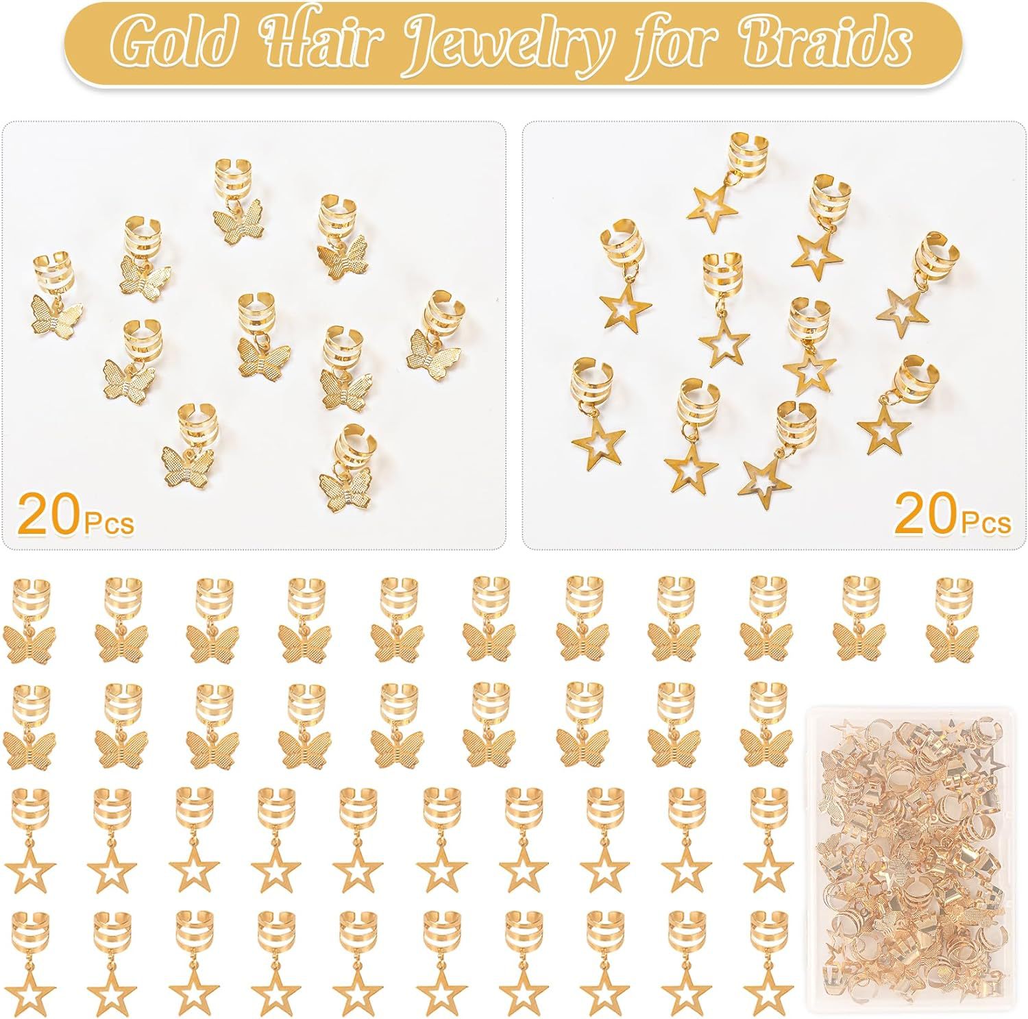 40 piezas de peluca de trenza sucia accesorios set resorte mariposa estrella colgante anillo de cabello joyas DIY set trenza sucia