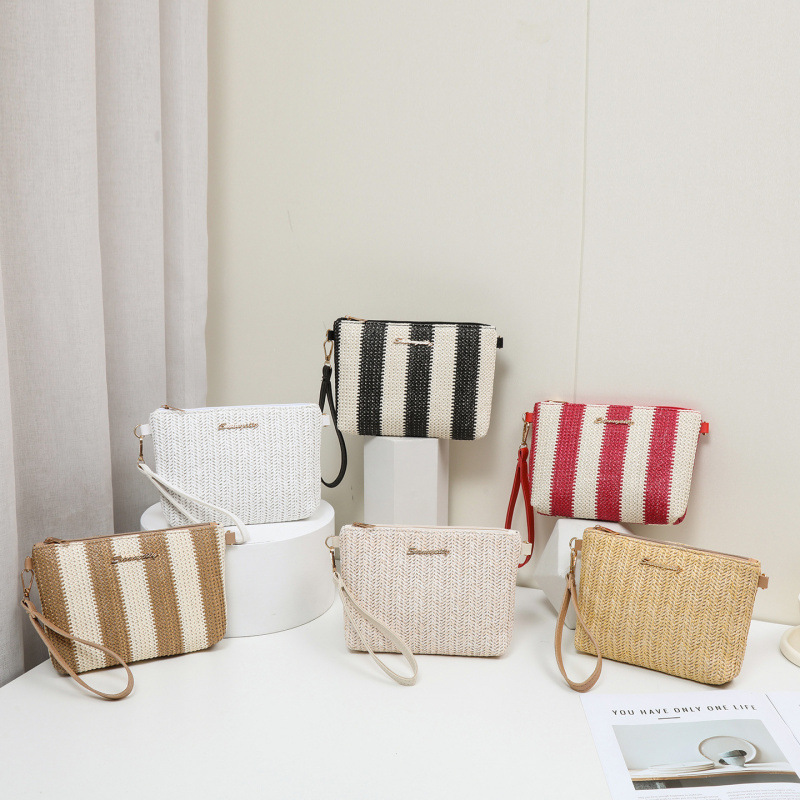 Bolso de verano para mujeres 2025, nuevo estilo de tela tejida bolso de paja de moda bolso de hombro con cámara bolso de mochila un cabello