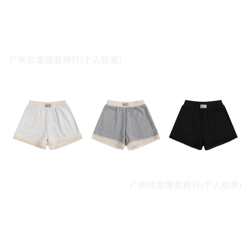Korean Trendy Brand m Series Zhao Lusi Same Style Lace Trim Casual Shorts with Elastic Waist for Summer Women's Casual Style