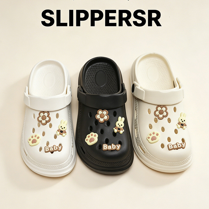 Casual Baotou Outwear EVA Hole Shoes Jewelry DIY Women's 2025 Slippers Men's Non-slip Thick Bottom Black Summer Available