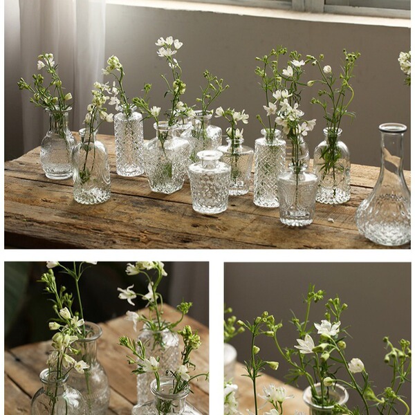 Small glass vase retro light luxury embossed transparent French ins…