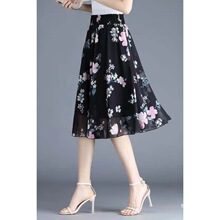 雪纺半身裙女春夏季韩版中长款高腰A字裙花色大摆裙仙女裙蓬蓬裙