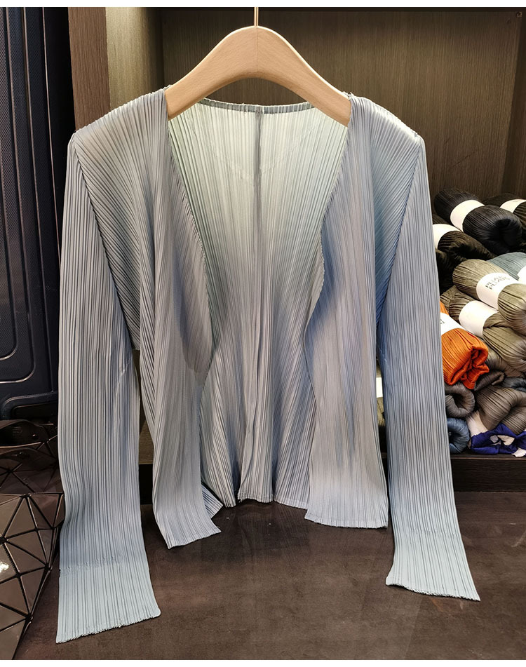 Áo cardigan nữ tay dài xếp ly không cài khuy, phong cách đơn giản cao cấp mùa xuân hè — Màu xanh lam nhạt, Màu đen, Xanh Lông Công, Màu hồng chi tiết 17