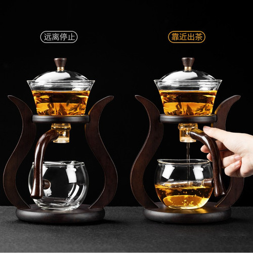 Lazy Man Semi-Automatic Palace Lamp Tea Set Glass Japanese Tea Brewer Magnetic Home Gaiwan Tea Maker Gift Box