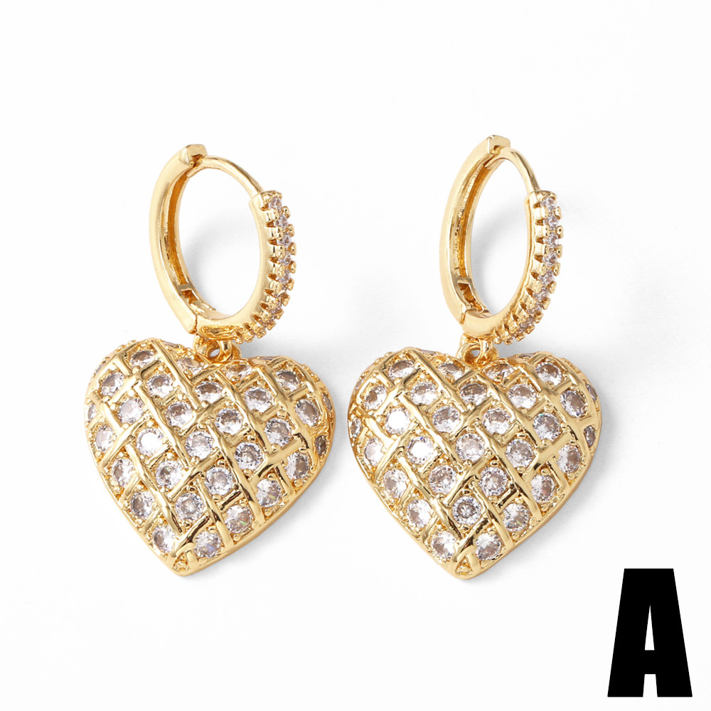 Daily, Date Occasion 1 Pair Cute Heart Shape Enamel Plating Copper Drop Earrings