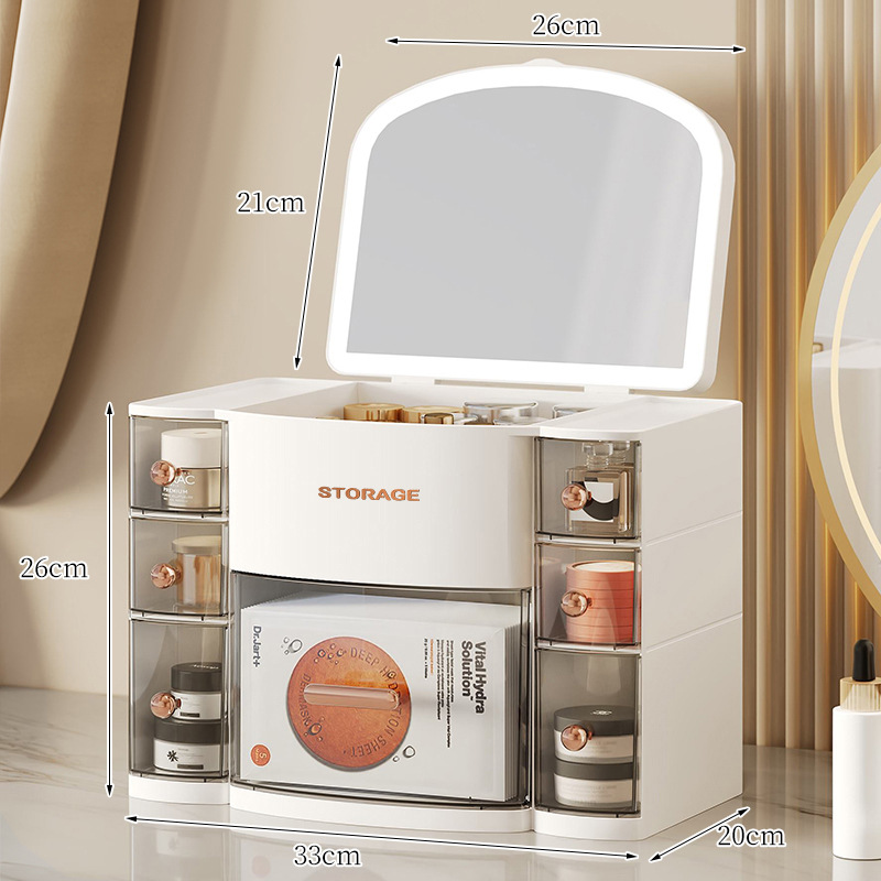 Caja de almacenamiento de cosméticos cajón multifuncional caja de almacenamiento de escritorio de gran capacidad con espejo estante de almacenamiento de alta calidad