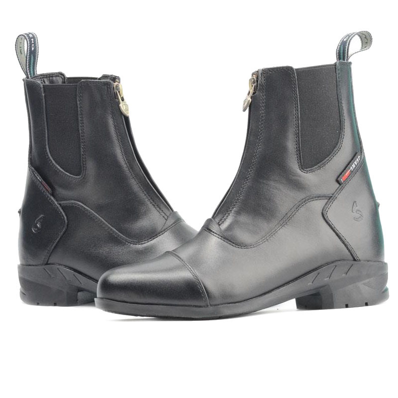 冬季新款英倫風頭層牛皮馬術靴黑色歐美男女同款馬丁靴