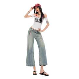 2026夏季新款复古蓝浅色牛仔八分裤显瘦高街喇叭牛仔裤女JEANS