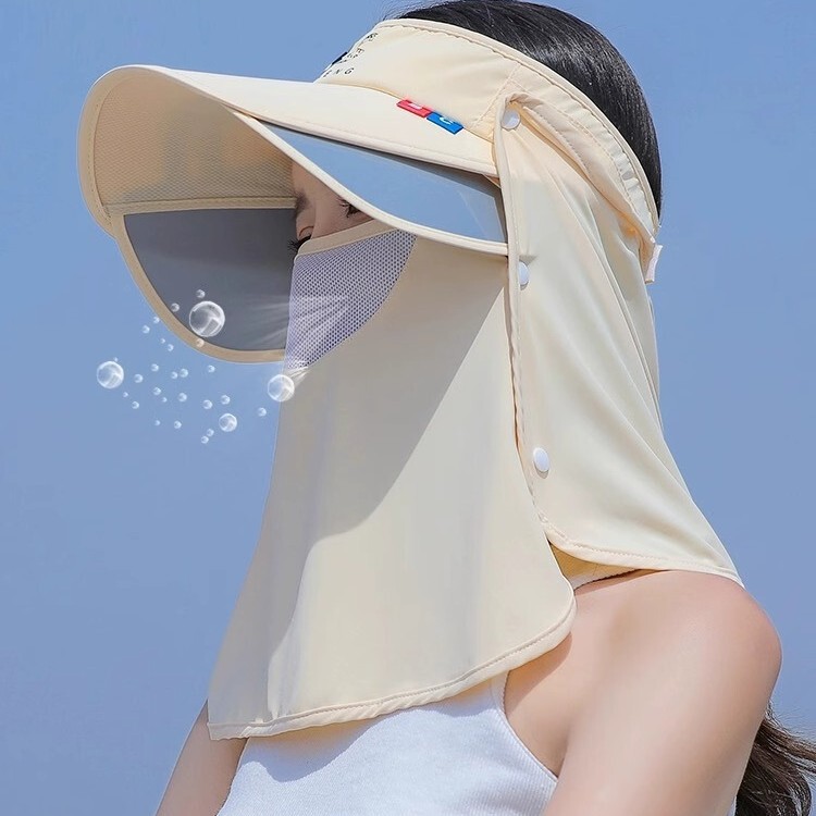 遮阳帽女夏防紫外线遮脸面罩防晒帽子口罩护脖一体空顶骑行太阳帽|undefined
