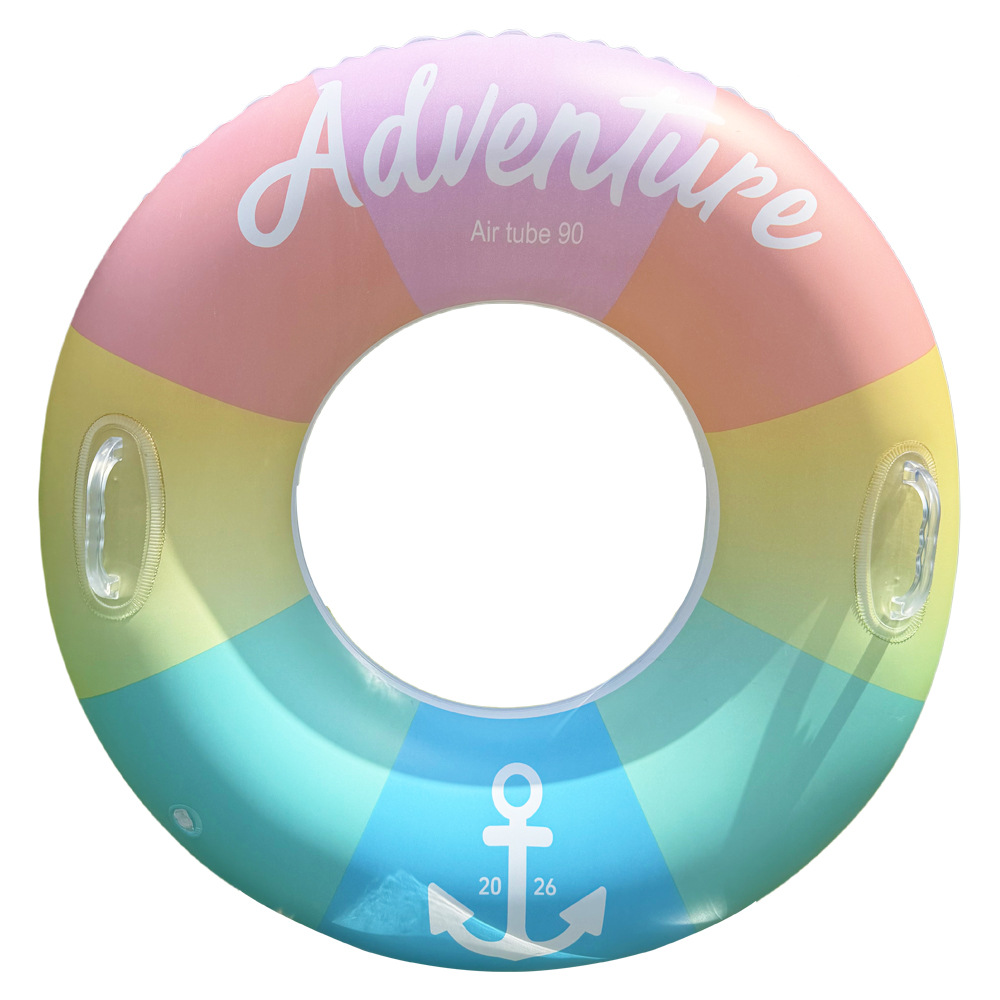 Transfronterizos ampliados con mango de barco de anclaje arco iris anillo de natación para adultos anillo de natación infláble arco iris de gran tamaño para hombres y mujeres