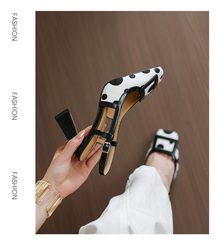 Sandal cao gót nữ hở mũi họa tiết da báo chấm bi, gót 9 cm — vằn báo chi tiết 15
