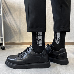 Lifestyle Business Leather Shoes for Men, Korean Style Round Toe Thick Sole Heeled Spring Breathable English Suit Men Shoes D17-T