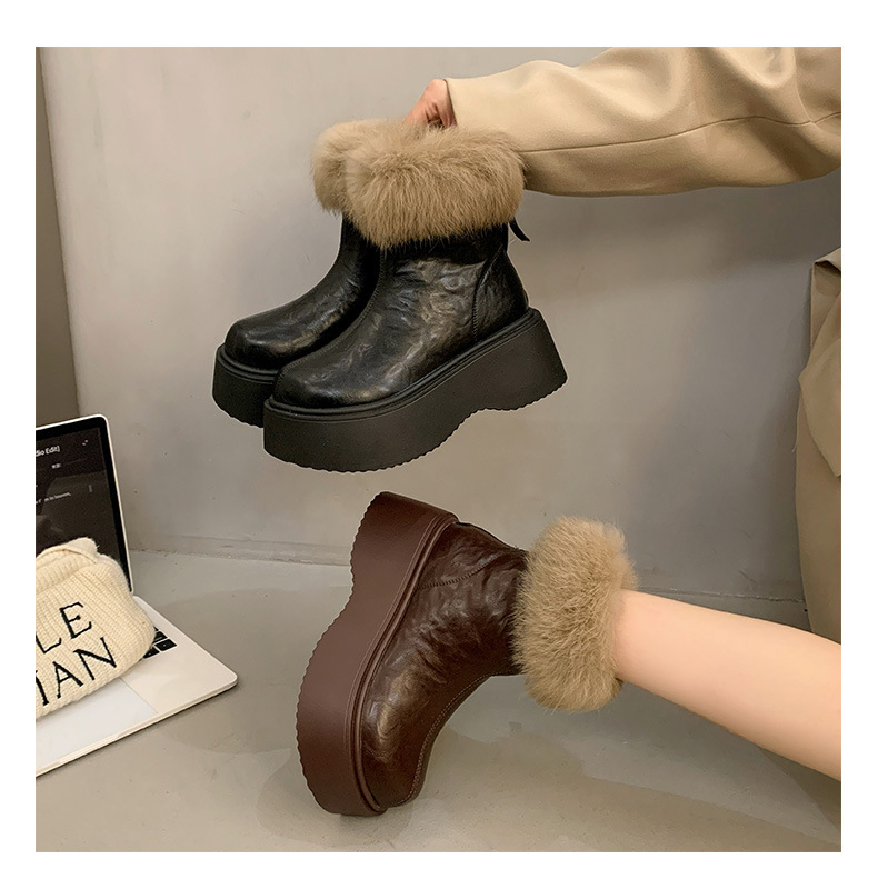 Botas finas elásticas con forro polar grueso y tacones altos, nuevas botas Martin de invierno 2024, zapatos de algodón cálidos para la nieve_voghion.com