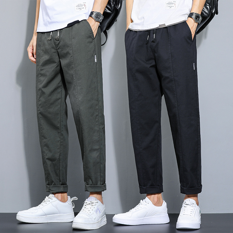 Men Loose Straight Cotton Pants Black Autumn