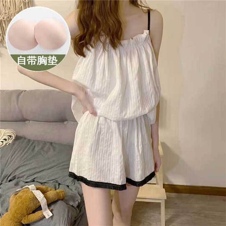 Pajamas Women's Summer with Chest Pad One-piece Sling Girls' Princess Style Pure Sexy Home Clothes Suit for Outer Wear