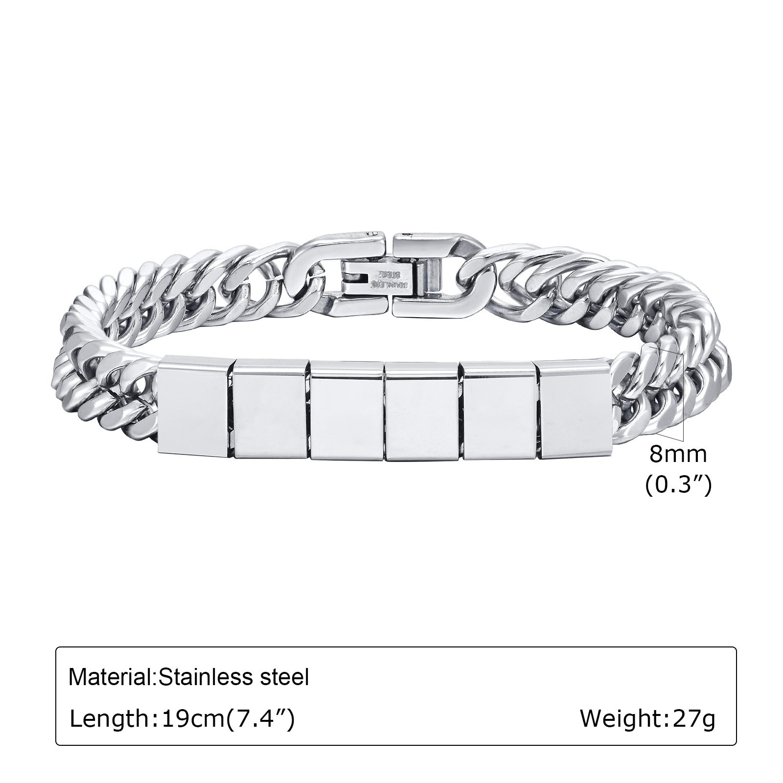 Titanium Steel Cuban Chain Bracelet Geometric Design For Men_voghion.com