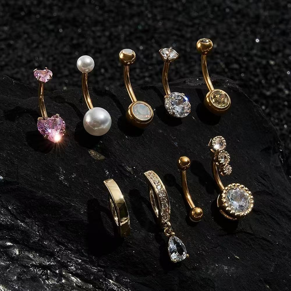 Set di 9 pezzi multicolore transfrontalieri per ombelico, anelli per ombelico alla moda, gioielli per piercing all'ingrosso_voghion.com
