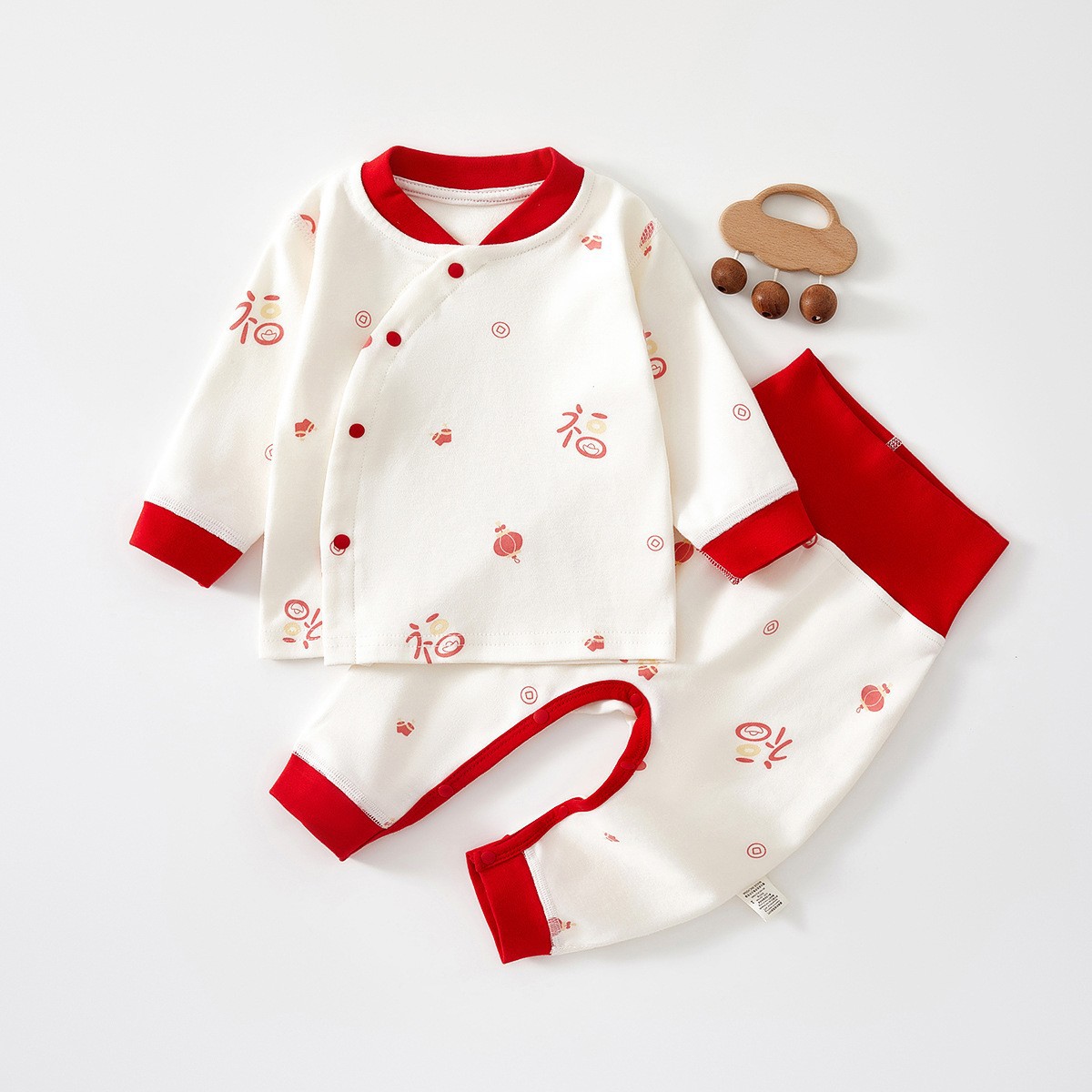 四季婴儿衣服新生儿纯棉无骨打底开扣秋衣套装分体二件套男女宝宝