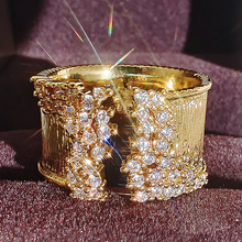 ebay新款轻奢风微镶锆石镀金色男女通用戒指 婚礼聚会指环f1556