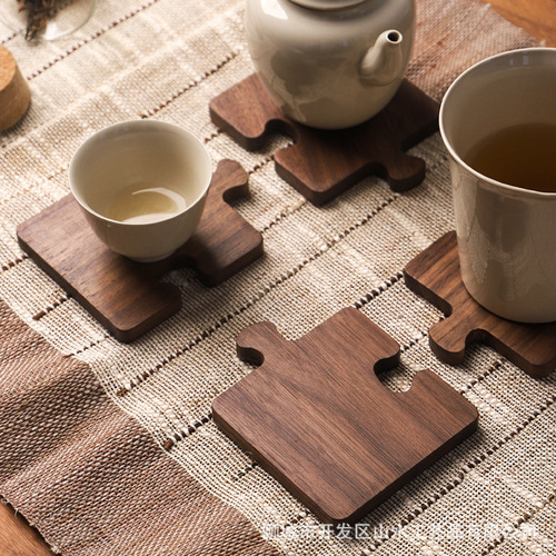 Solid wood tea coaster black walnut coaster tea ceremony insulation pad wooden coaster tea mat wooden saucer Japanese style