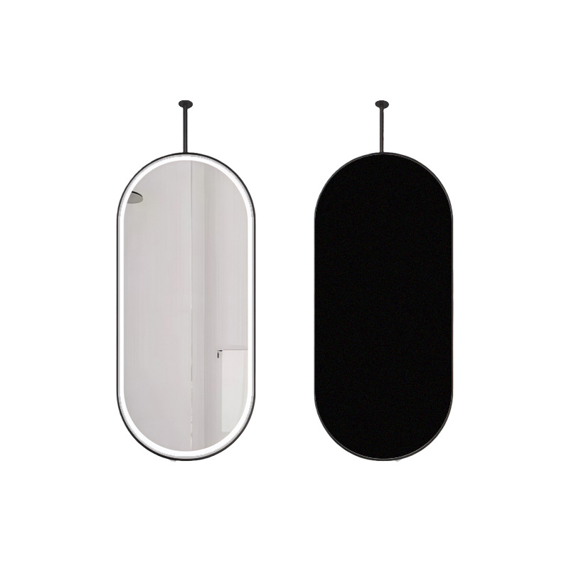 Espejo de baño colgante ovalado de aleación de aluminio con luz LED, para baño