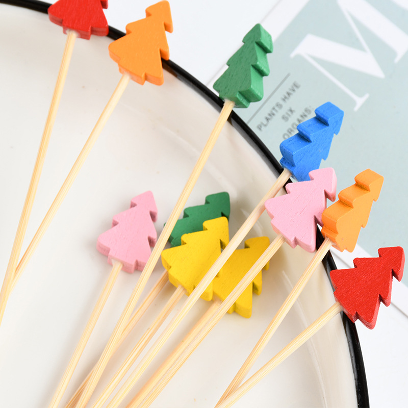 Mayorista spot desechable palo de bambú color árbol de Navidad palo de fruta restaurante supermercado prueba de palo de bambú creativo