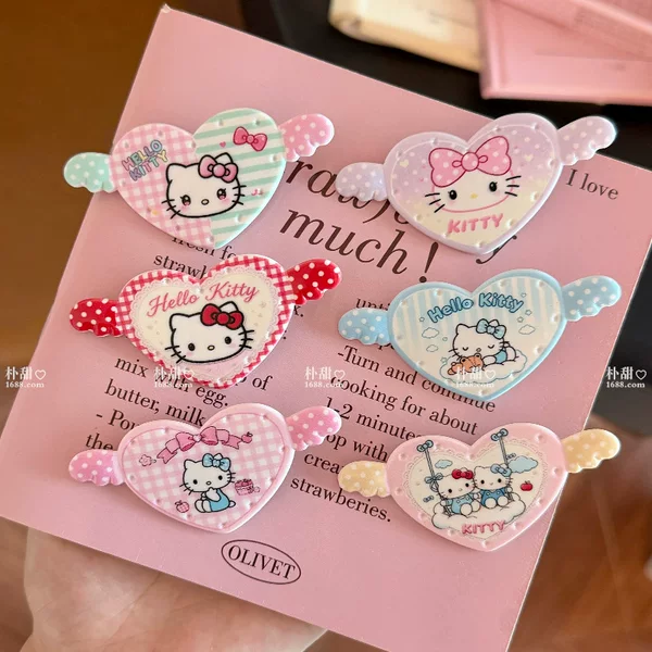 New cute winged kitten hair clip, ins sweet girl side clip, Japanese cartoon student back-of-the-head hair accessory