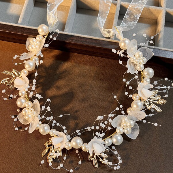 Children's cute golden headband pearl for bride