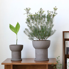 TeeUM韩国手工花盆水泥仿陶土手制透气兰花南洋杉多肉盆带托盘