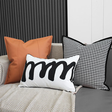 现代轻奢橙色沙发抱枕靠垫套不含芯45x45x50客厅感千鸟格希晨