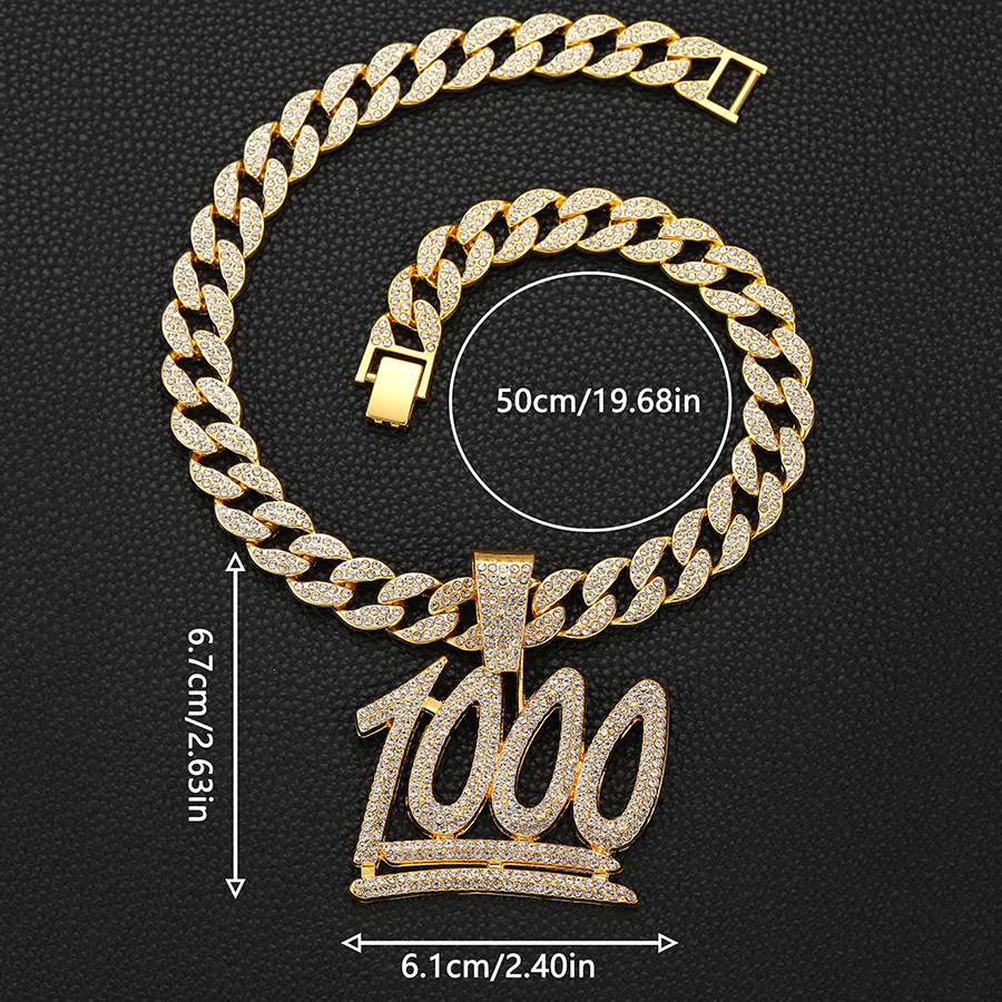 Gatvės repo asmenybės 1000 numeris, pilnas deimantų, hiphopo nišinio dizaino skaitmeninis pakabukas, vyriški kubietiški karoliai_voghion.com