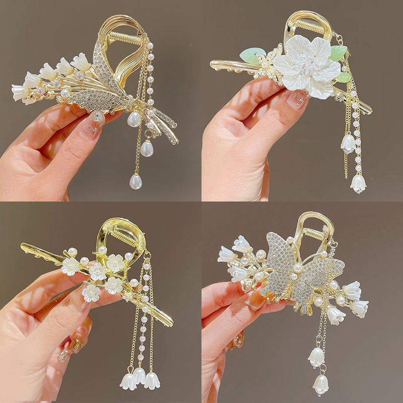 Antique High-end Temperament Tassel Millet Wheat Capture Clip Large Back of Head Claw Disk Hair Tight Shark Clip Antique High-end Temperament Tassel Millet Wheat Capture Clip Large Back of Head Claw Disk Hair Tight Shark Clip