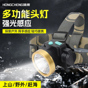 Led Sensor Headlight USB Charging Outdoor Waterproof Running Cycling Fishing Light Strong Light Flashlight Head-Mounted