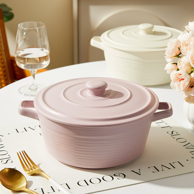 Glazed Soup Bowl with Lid and Double Handles, New Cream Style. 5inch Large Capacity Pickled Fish Bowl Tableware Glazed Soup Bowl with Lid and Double Handles, New Cream Style. 5inch Large Capacity Pickled Fish Bowl Tableware
