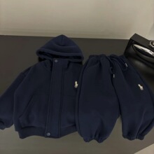 新品儿童套装冬款新款男童韩版刺绣连帽卫衣宝宝卫裤加绒两件套潮