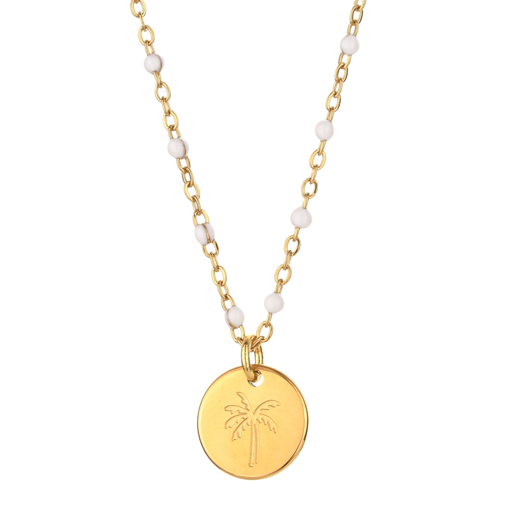 Moon, Butterfly, Elephant Pattern Women's Gender Enamel Design Retro Moon Butterfly Elephant Stainless Steel Enamel Pendant Necklace