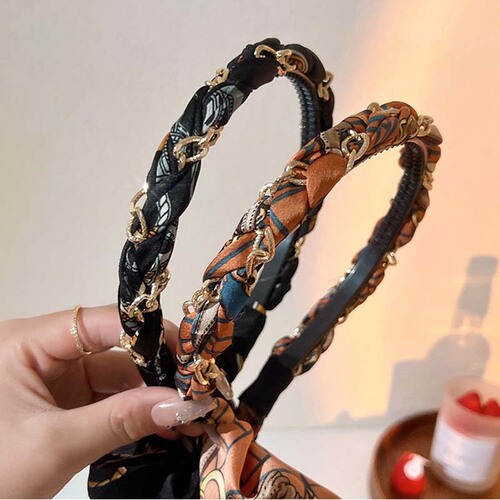 Retro chain streamer headband new satin fabric pressure headband headband women's hair tied system braided headwear