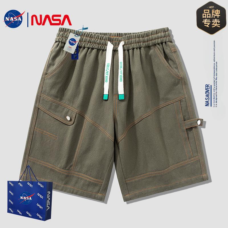 NASA Brand Tooling Shorts Men's 2025 New Fashionable Brand American Loose plus size Summer Five-point Casual Pants for Men