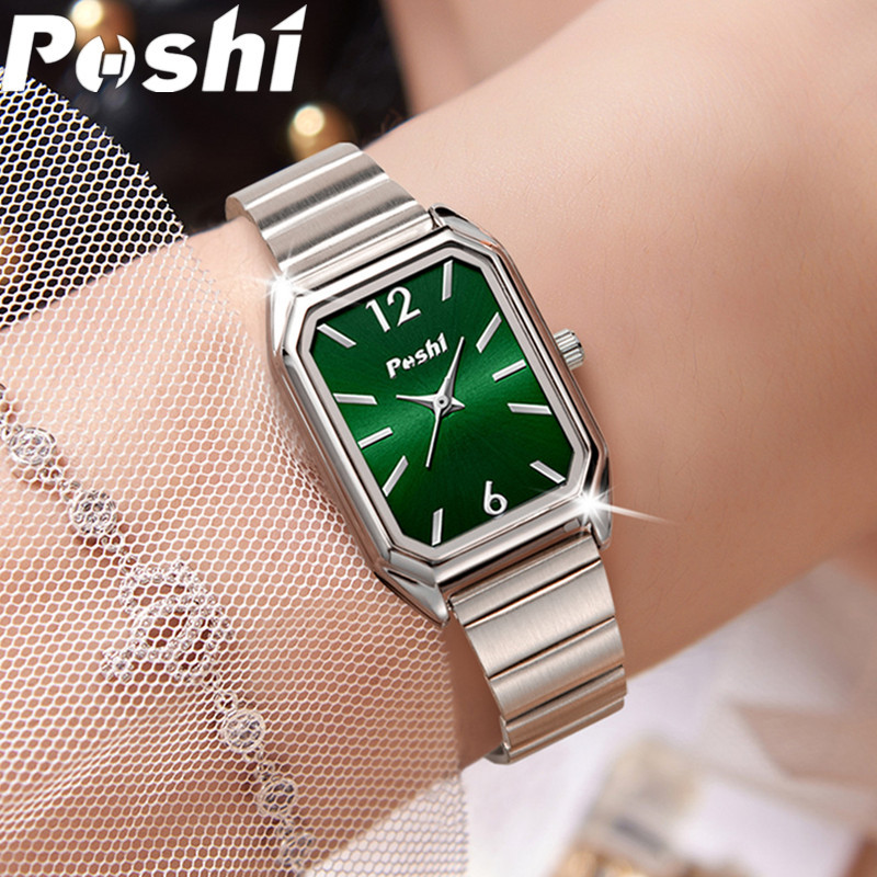 Poshi nicho reloj de mujer simple elegante cuadrado reloj de cuarzo casual estudiante moda correa de acero reloj