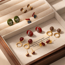 复古港风不规则珐琅滴釉耳钉小巧简约高级法式赫本风红色耳环耳饰