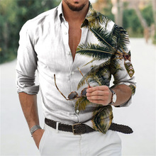 欧美外贸男士新款休闲个性复古3D数码印花男长袖衬衫大码衬衣男装
